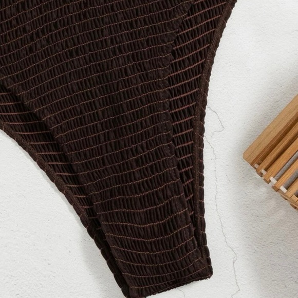 Smocked Halter Monokini One Piece Bathing Suit - Picture 6 of 8